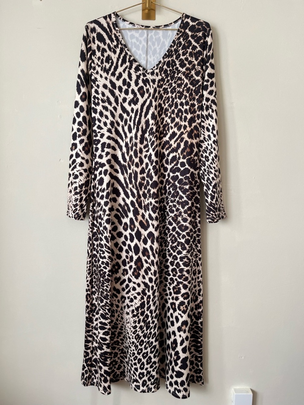 Leopard Print V-Neck Maxi Dress size L
